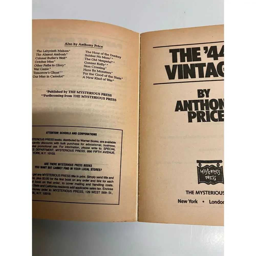 Anthony Price-The '44 Vintage-paperback/Mysterious press edition 1988/first‎